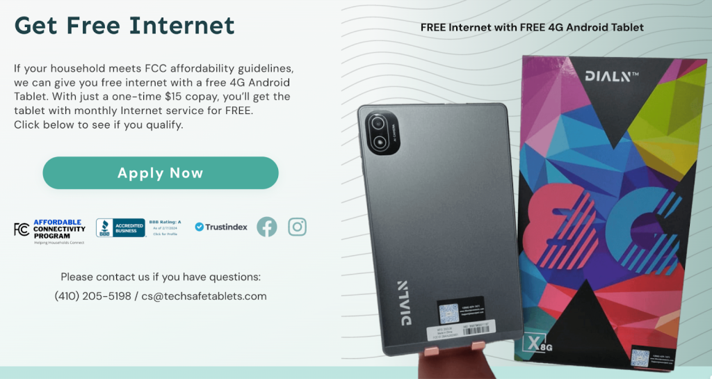 TechSafe Free Internet with Free 4G Android Tablet