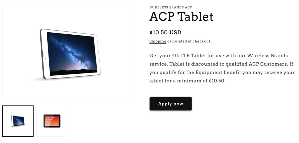 Wireless Brands ACP Tablet